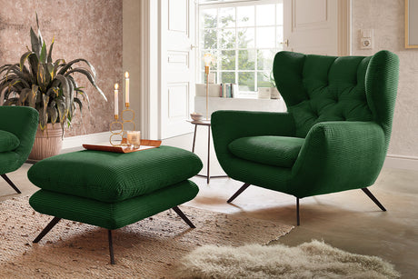 KAWOLA Sessel CHARME Hochlehnsessel Cord smaragd, Mit Fußhocker