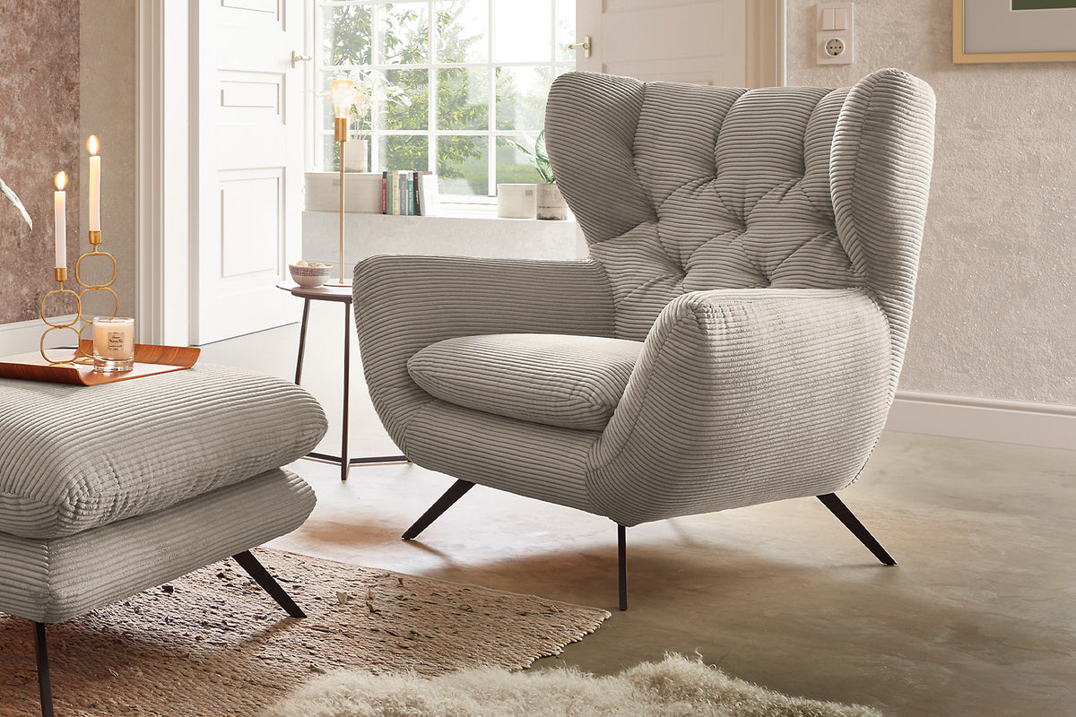 KAWOLA Sessel CHARME Hochlehnsessel Cord steingrau