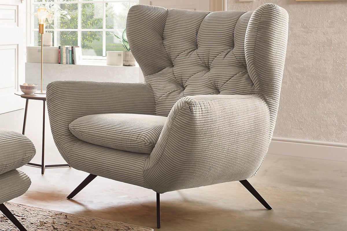 KAWOLA Sessel CHARME Hochlehnsessel Cord steingrau