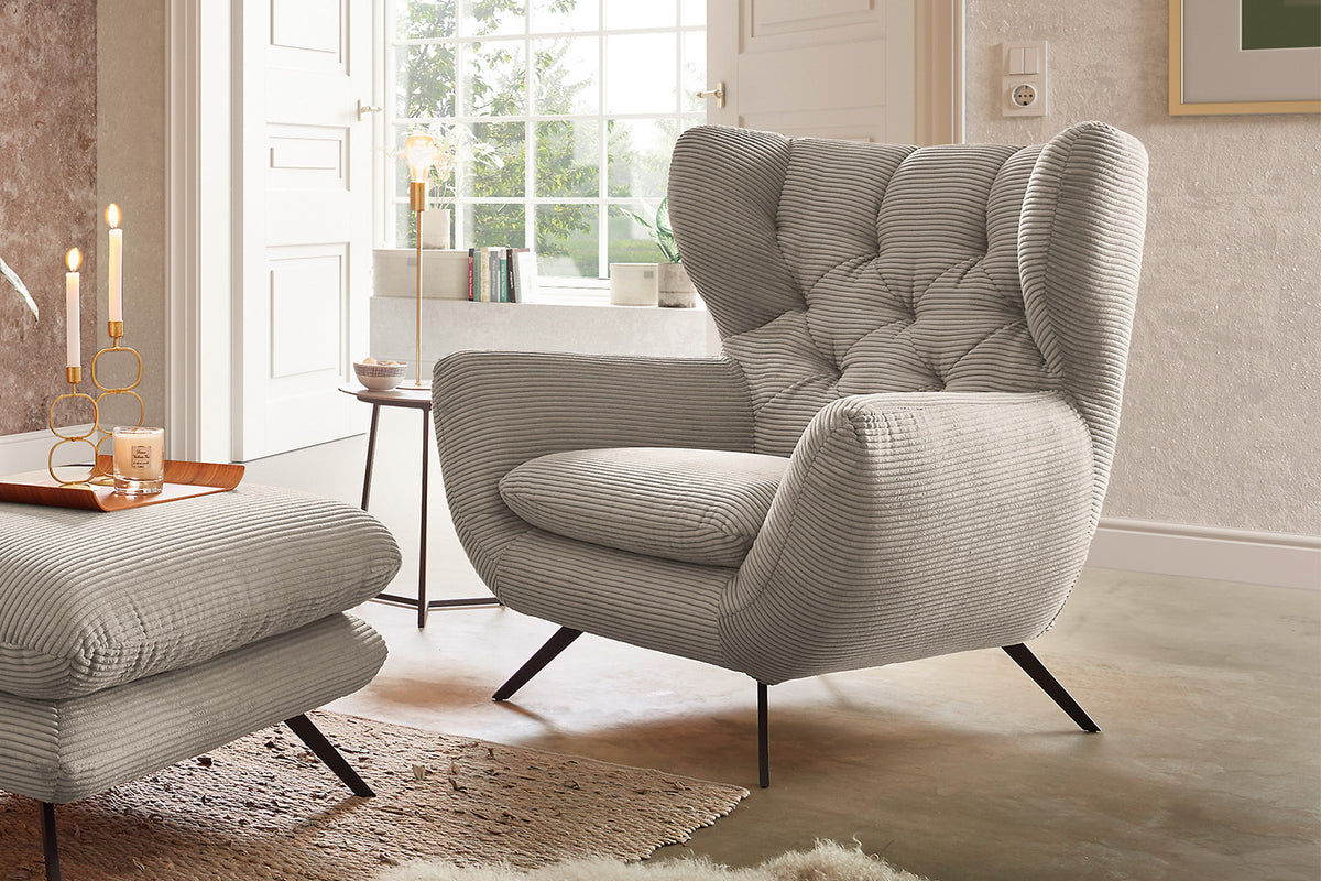 KAWOLA Sessel CHARME Hochlehnsessel Cord steingrau