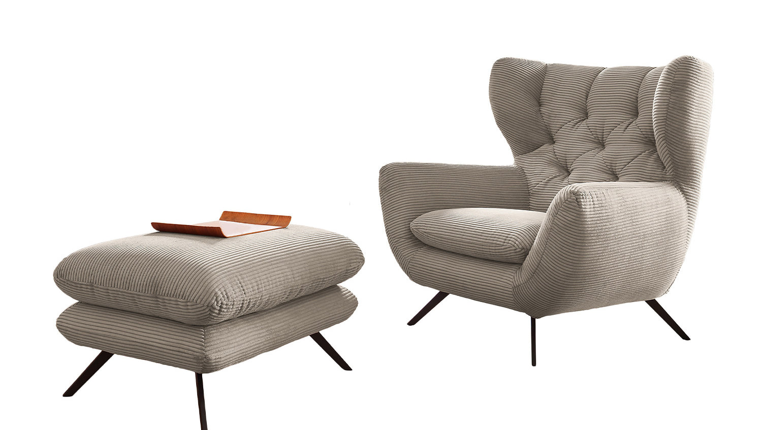 KAWOLA Sessel CHARME Hochlehnsessel Cord steingrau