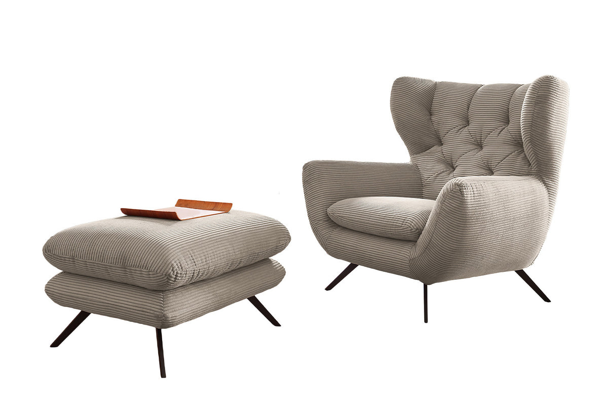KAWOLA Sessel CHARME Hochlehnsessel Cord steingrau