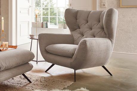 KAWOLA Sessel CHARME Hochlehnsessel Cord taupe, Ohne Zusatzausstattung