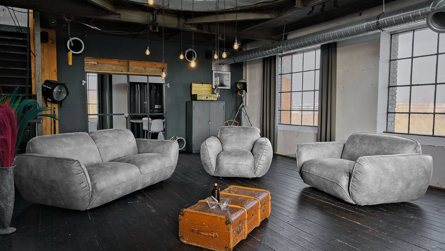 KAWOLA Sessel DAVITO Lederimitat im Vintagelook grau