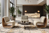 KAWOLA Sessel HAZEL Loungesessel Stoff multi beige / Kunstleder braun