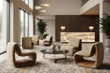 KAWOLA Sessel HAZEL Loungesessel Stoff multi beige / Kunstleder braun
