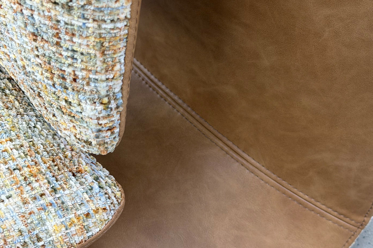 KAWOLA Sessel HAZEL Loungesessel Stoff multi beige / Kunstleder braun