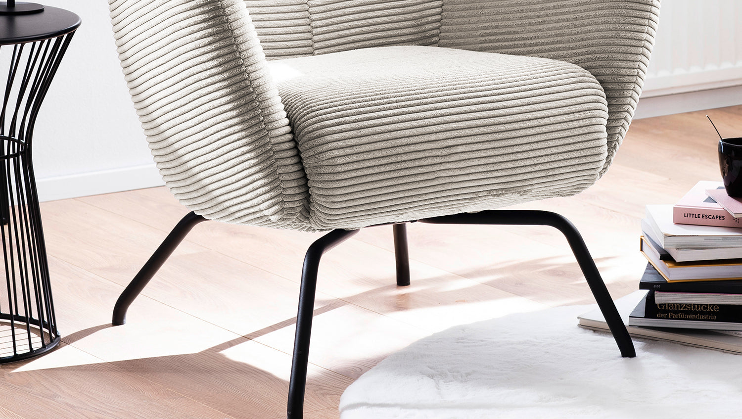 KAWOLA Sessel LOTTE Ohrensessel Cord cremeweiß