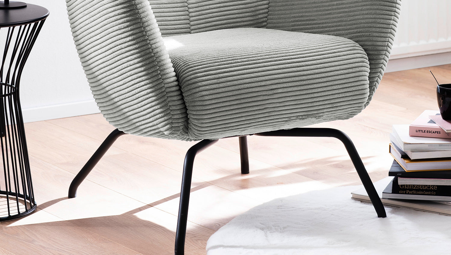 KAWOLA Sessel LOTTE Ohrensessel Cord hellgrau