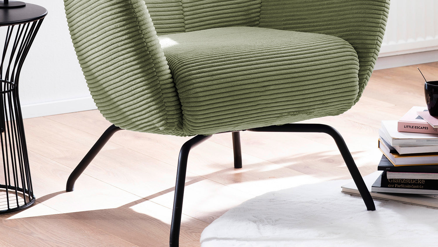 KAWOLA Sessel LOTTE Ohrensessel Cord olivgrün