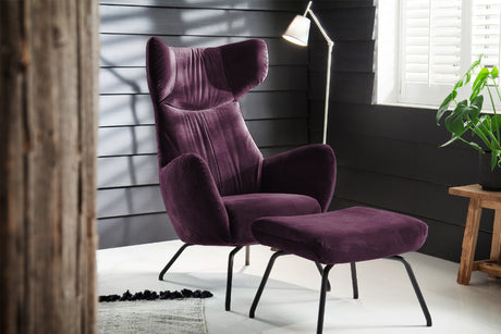 KAWOLA Sessel LOTTE Ohrensessel velvet purple mit Hocker
