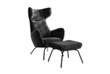 KAWOLA Sessel LOTTE Ohrensessel velvet schwarz mit Hocker