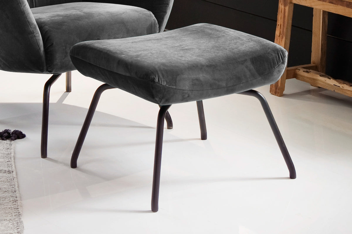 KAWOLA Sessel LOTTE Ohrensessel velvet stone mit Hocker