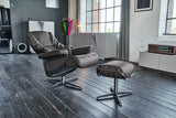 KAWOLA Sessel MODO Relaxsessel drehbar Leder dunkelgrau mit Hocker
