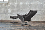 KAWOLA Sessel MODO Relaxsessel drehbar Leder dunkelgrau mit Hocker