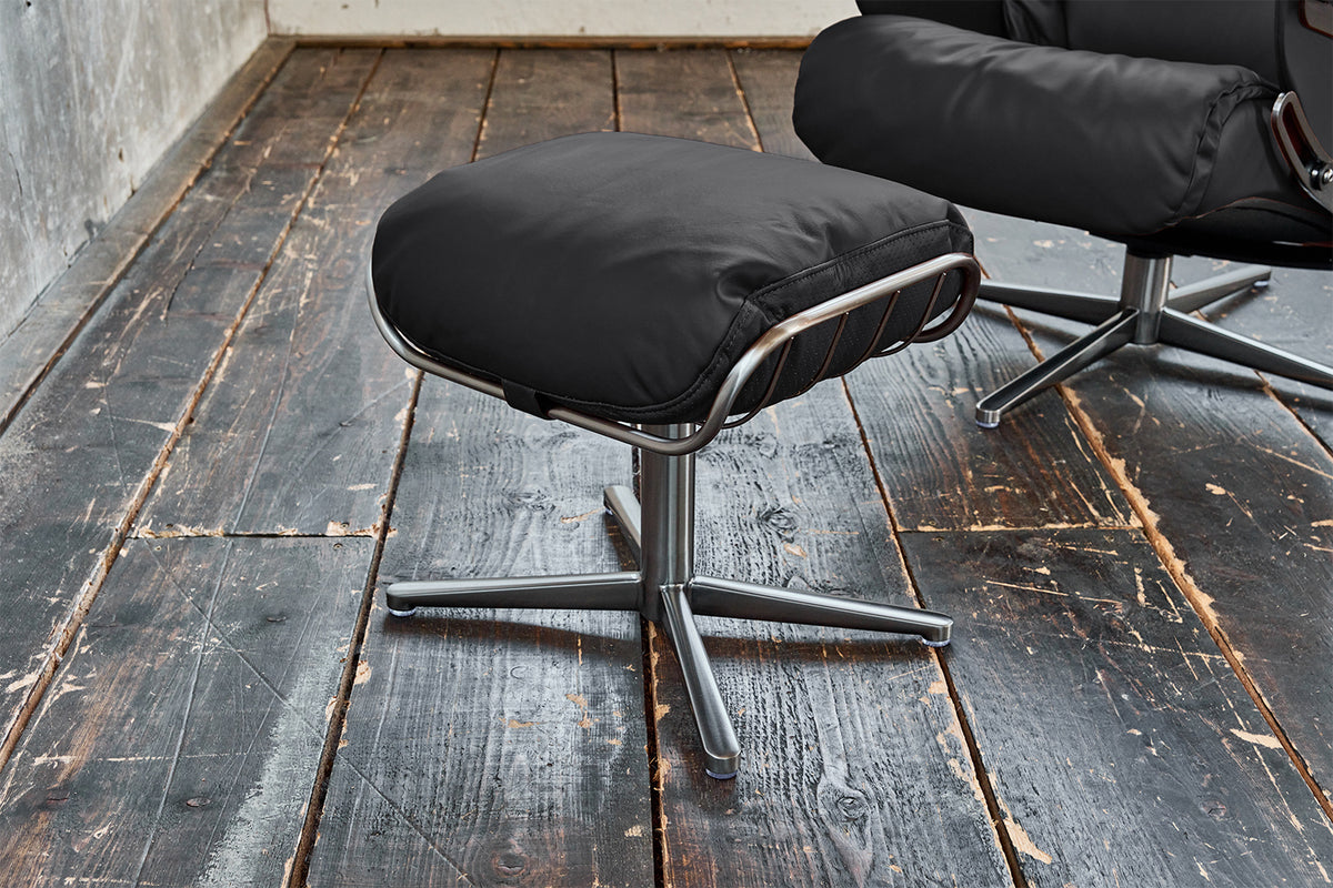 KAWOLA Sessel MODO Relaxsessel drehbar Leder schwarz mit Hocker