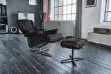 KAWOLA Sessel MODO Relaxsessel drehbar Leder schwarz mit Hocker
