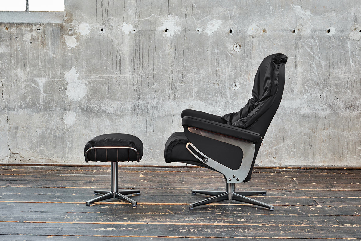 KAWOLA Sessel MODO Relaxsessel drehbar Leder schwarz mit Hocker