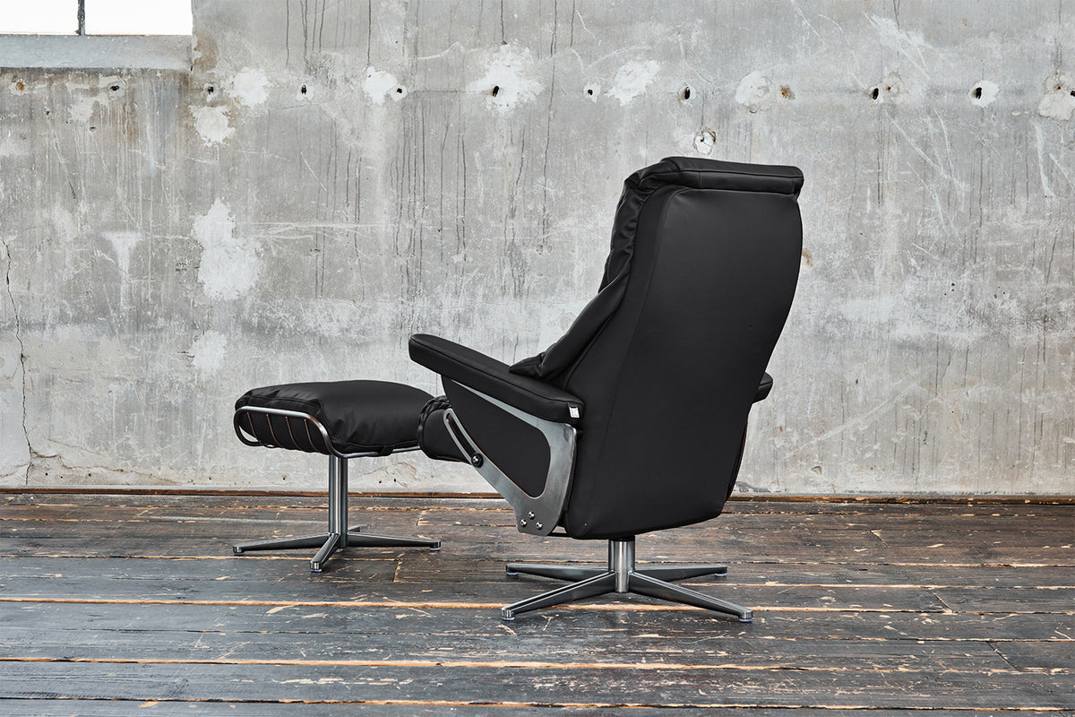 KAWOLA Sessel MODO Relaxsessel drehbar Leder schwarz mit Hocker