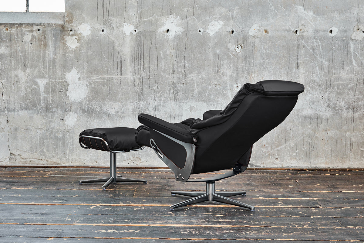 KAWOLA Sessel MODO Relaxsessel drehbar Leder schwarz mit Hocker