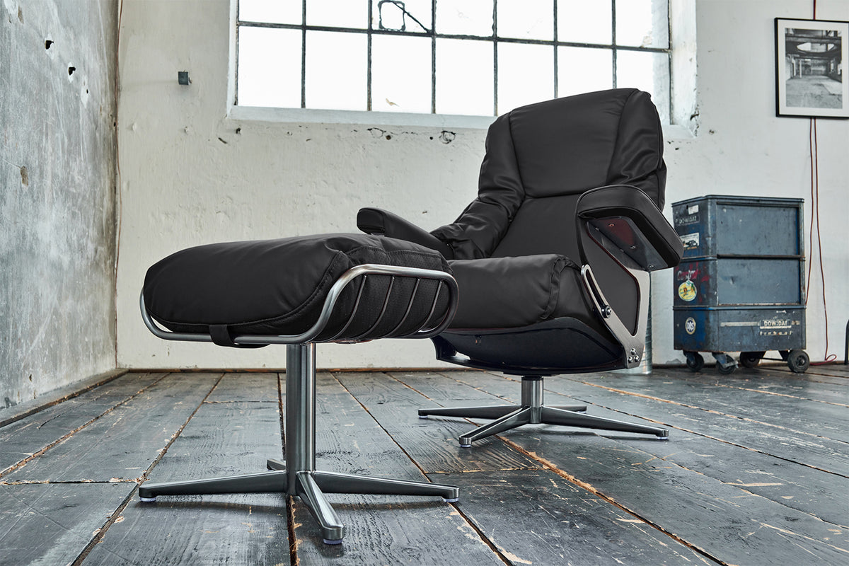 KAWOLA Sessel MODO Relaxsessel drehbar Leder schwarz mit Hocker