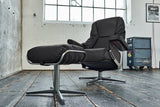 KAWOLA Sessel MODO Relaxsessel drehbar Leder schwarz mit Hocker