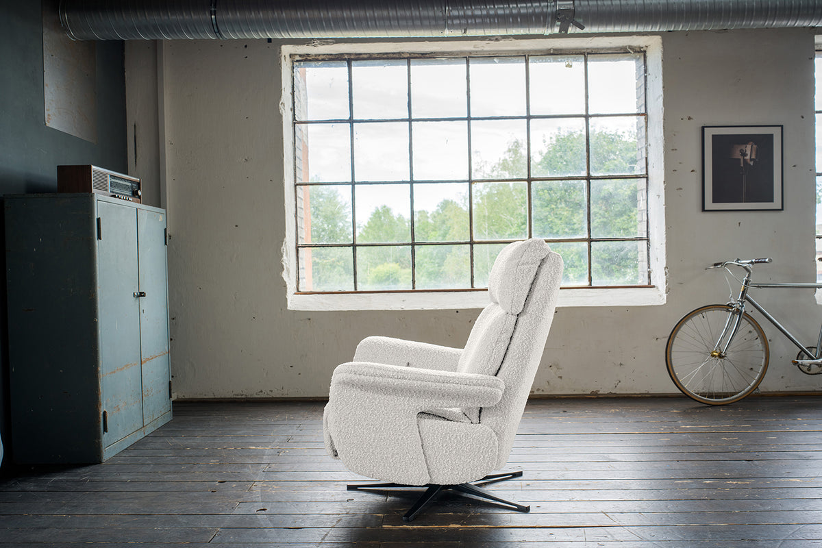 KAWOLA Sessel NAMA Relaxsessel drehbar Stoff hellgrau