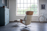 KAWOLA Sessel TOSAR Relaxsessel drehbar Leder grau mit Hocker