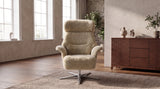 KAWOLA Sessel TOSAR Relaxsessel drehbar Schaffell beige mit Hocker