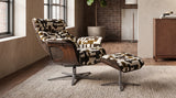 KAWOLA Sessel TOSAR Relaxsessel drehbar Stoff Retro-Design braun mit Hocker