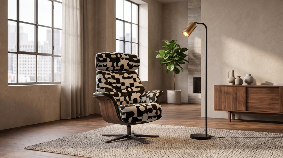 KAWOLA Sessel TOSAR Relaxsessel drehbar Stoff Retro-Design grün mit Hocker