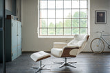 KAWOLA Sessel TOSAR Relaxsessel drehbar Velvet cremeweiß mit Hocker