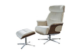 KAWOLA Sessel TOSAR Relaxsessel drehbar Velvet cremeweiß mit Hocker
