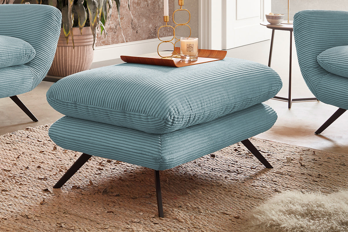 KAWOLA Sitzgruppe CHARME Sofa Sessel Hockerbank Cord hellblau