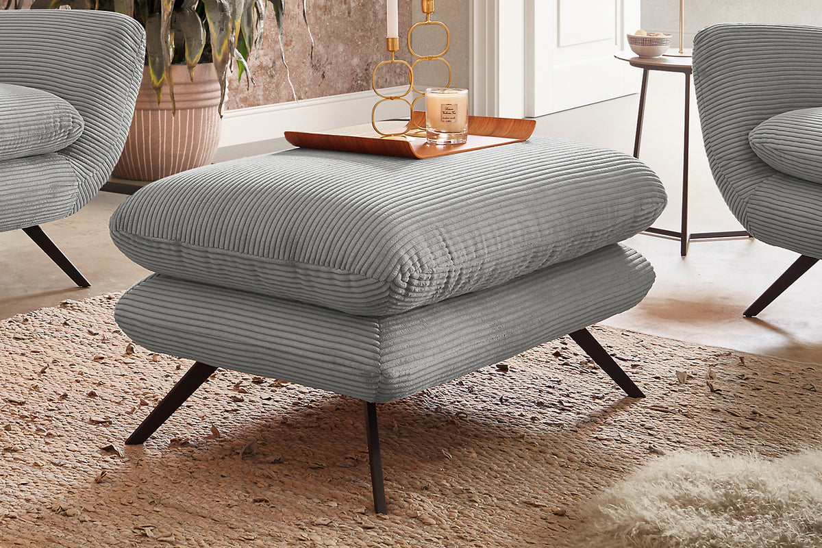 KAWOLA Sitzgruppe CHARME Sofa Sessel Hockerbank Cord hellgrau