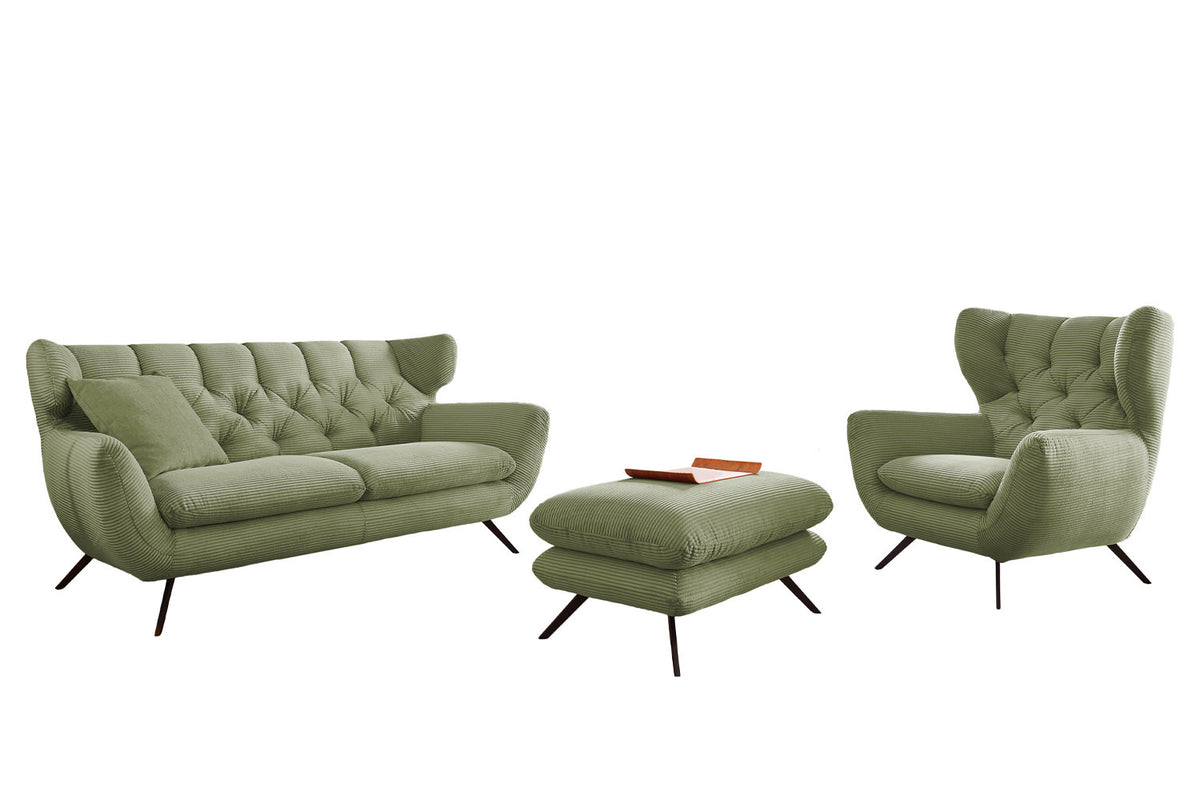 KAWOLA Sitzgruppe CHARME Sofa Sessel Hockerbank Cord olivgrün