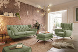KAWOLA Sitzgruppe CHARME Sofa Sessel Hockerbank Cord olivgrün, 3-Sitzer