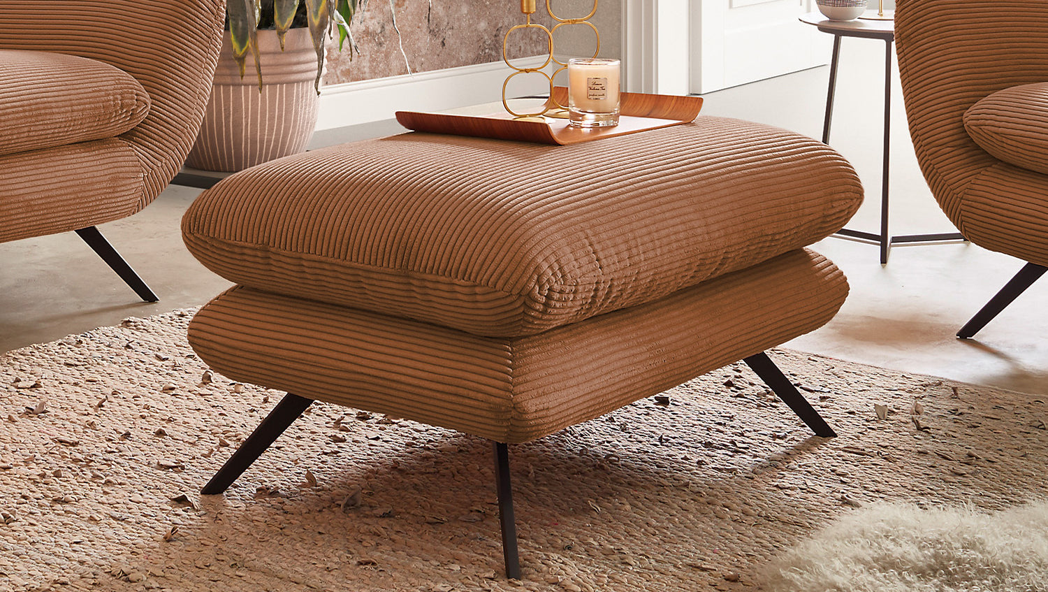 KAWOLA Sitzgruppe CHARME Sofa Sessel Hockerbank Cord rost