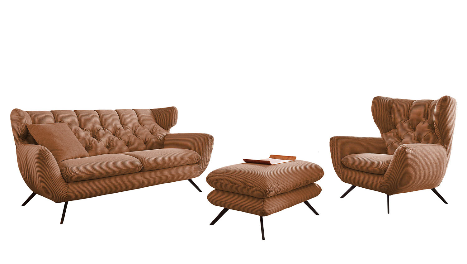 KAWOLA Sitzgruppe CHARME Sofa Sessel Hockerbank Cord rost