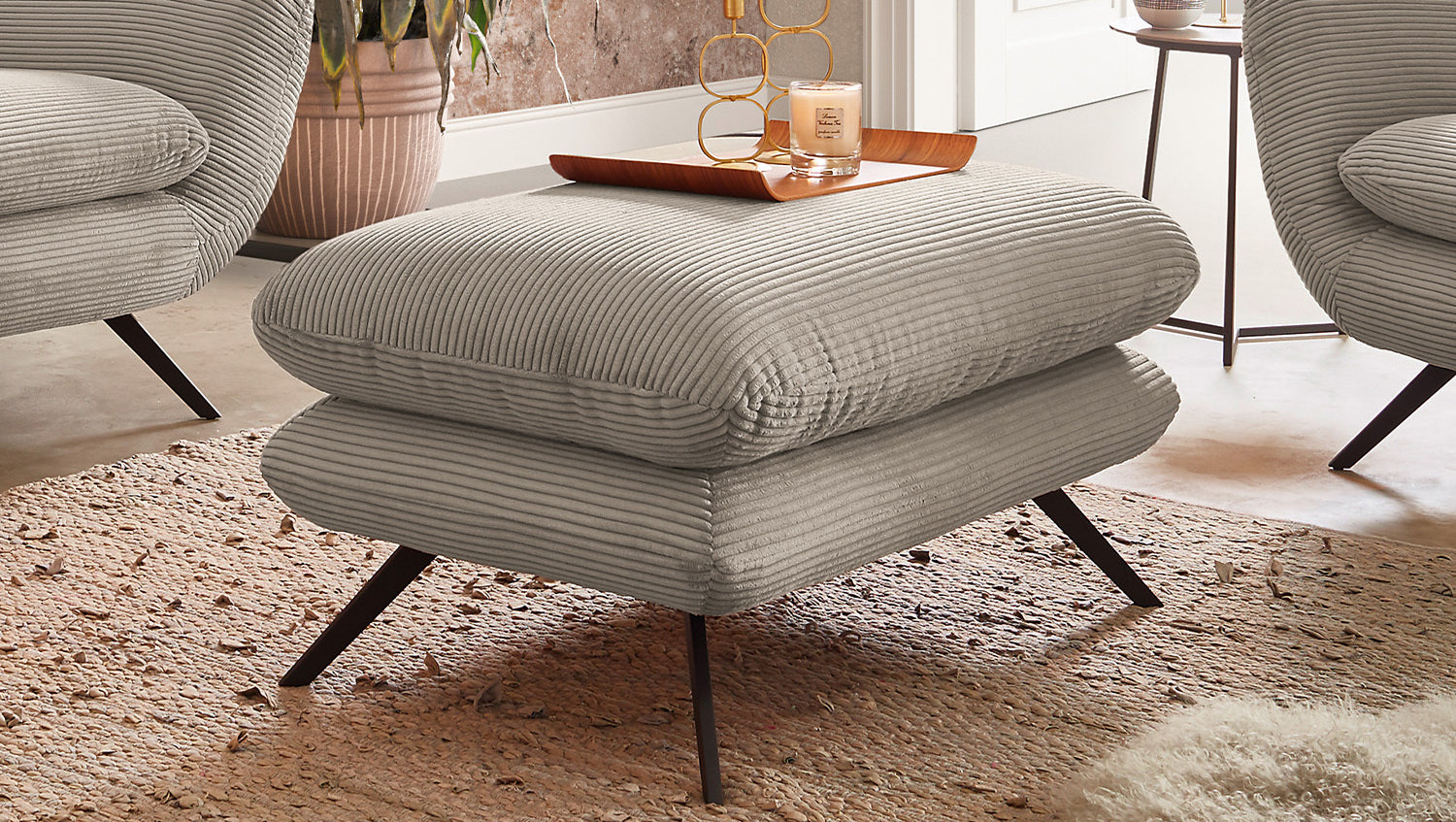 KAWOLA Sitzgruppe CHARME Sofa Sessel Hockerbank Cord steingrau