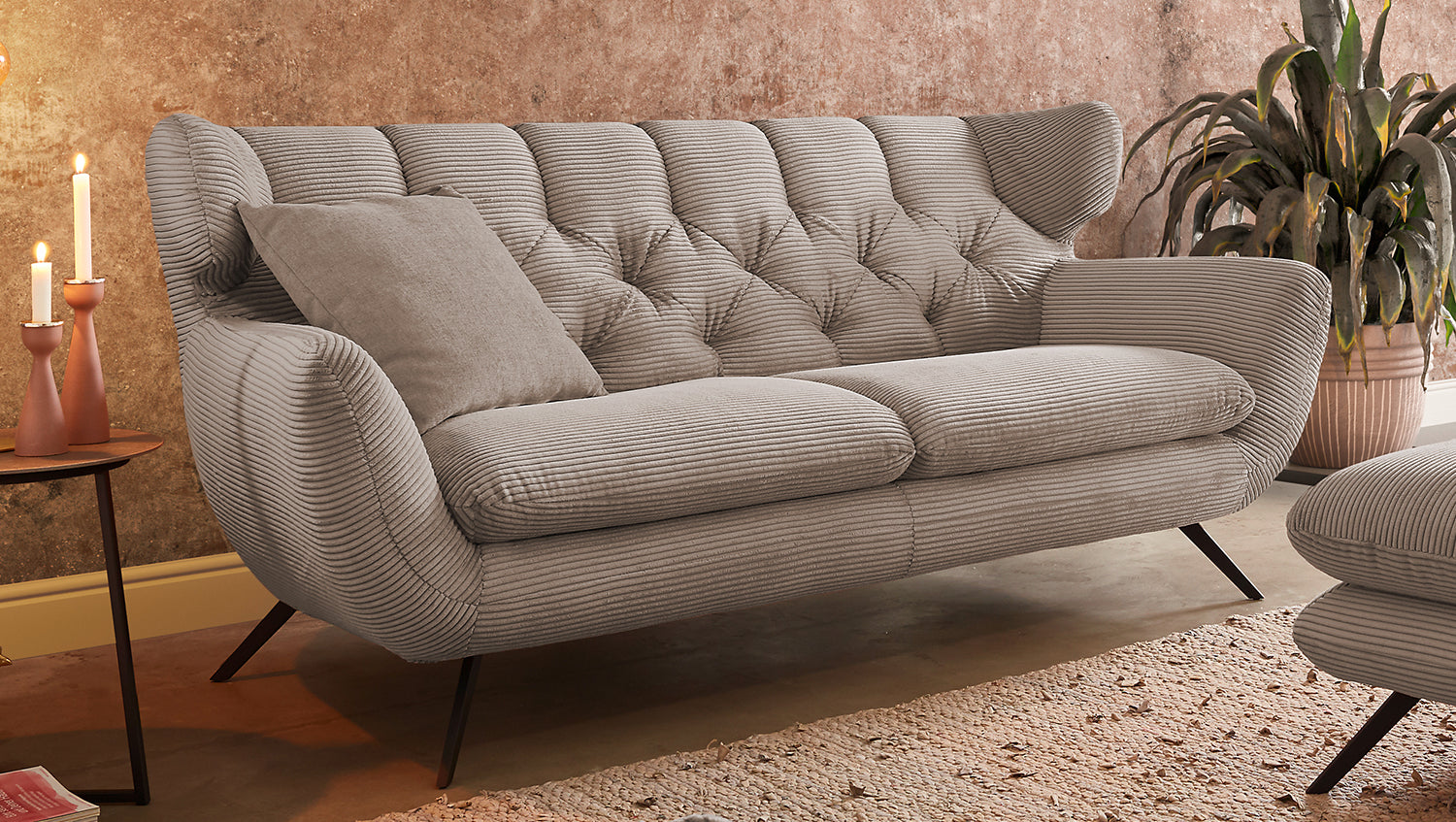 KAWOLA Sitzgruppe CHARME Sofa Sessel Hockerbank Cord taupe