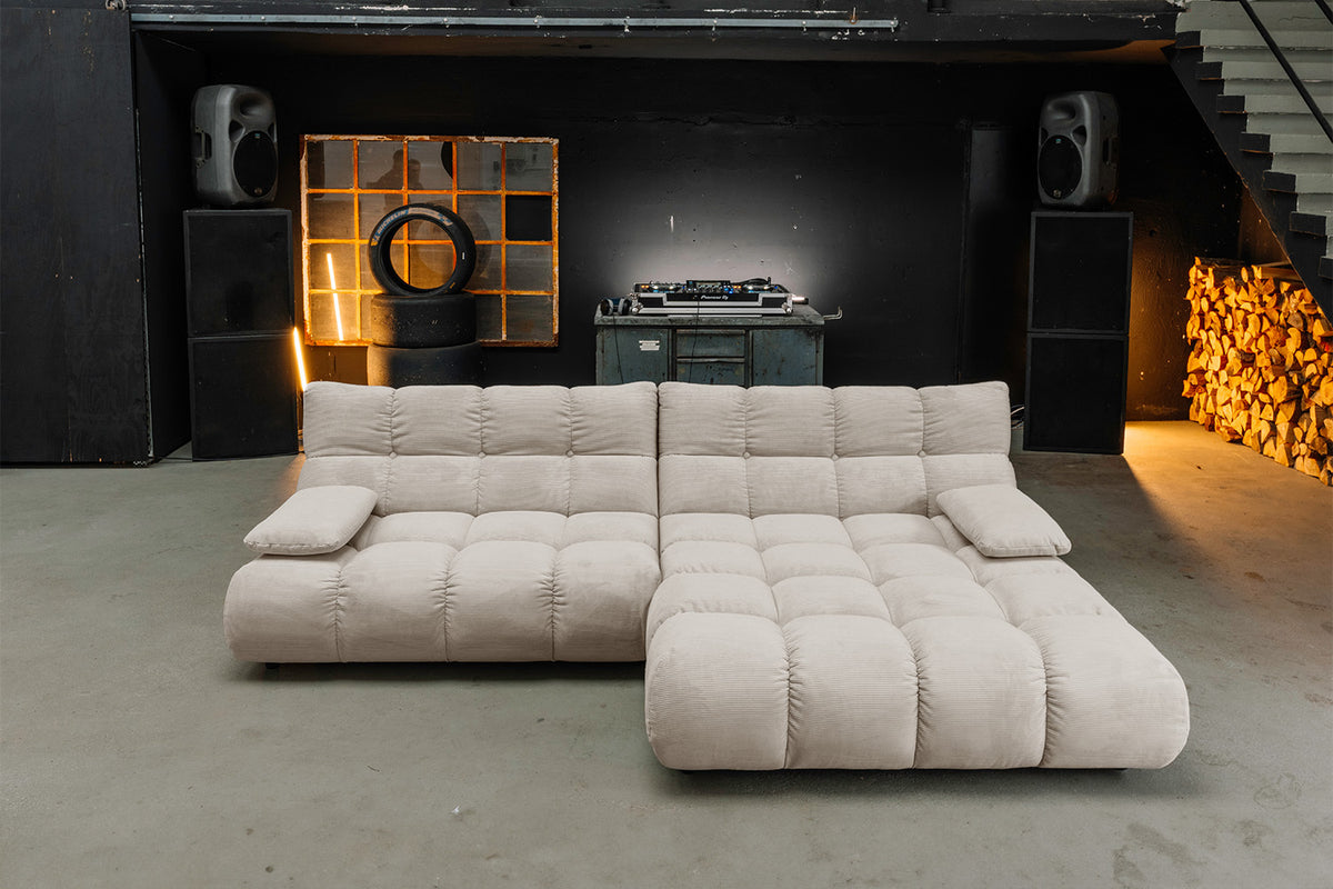 KAWOLA Sitzgruppe VIVIEN Ecksofa Drehsessel Hockerbank Feincord beige