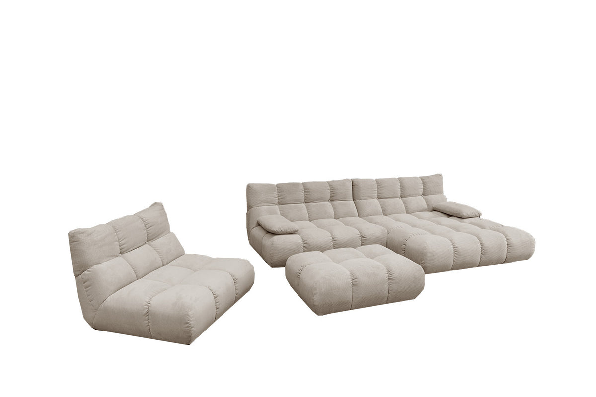 KAWOLA Sitzgruppe VIVIEN Ecksofa Drehsessel Hockerbank Feincord beige