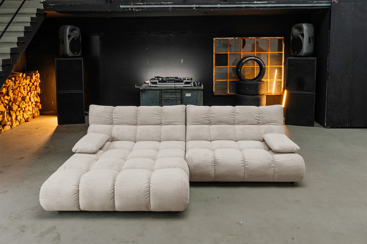 KAWOLA Sitzgruppe VIVIEN Ecksofa Drehsessel Hockerbank Feincord beige