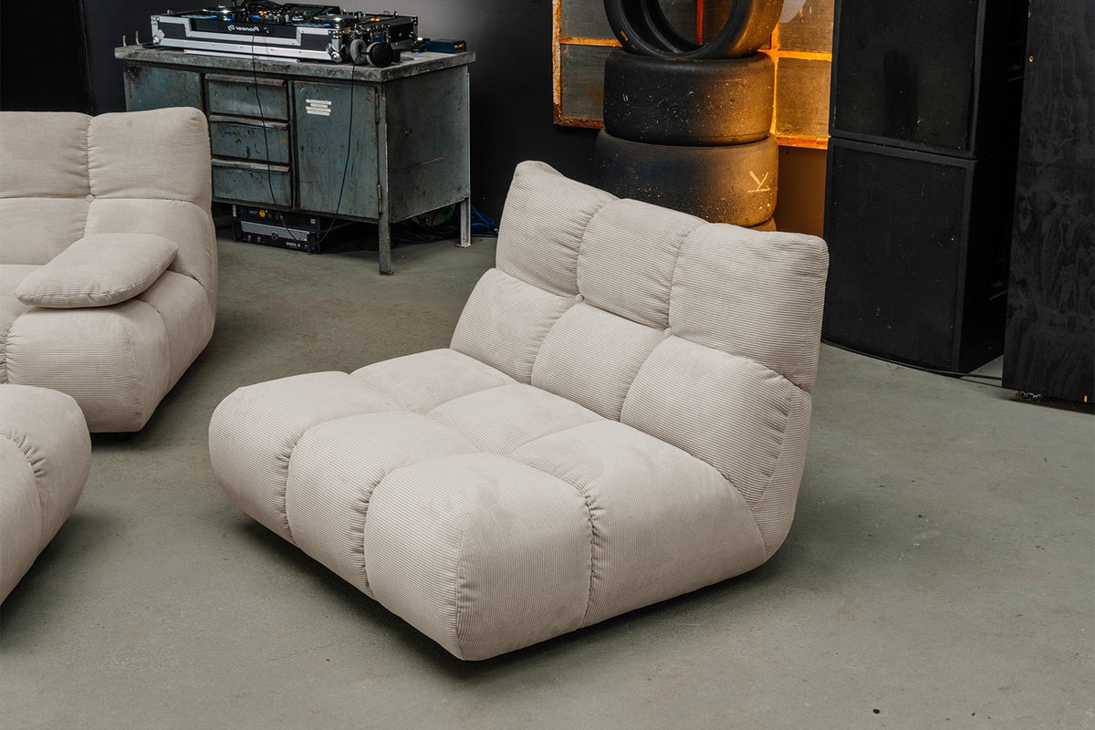KAWOLA Sitzgruppe VIVIEN Ecksofa Drehsessel Hockerbank Feincord beige