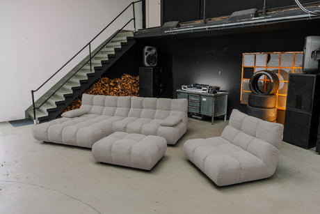 KAWOLA Sitzgruppe VIVIEN Ecksofa Drehsessel Hockerbank Feincord grau, Links