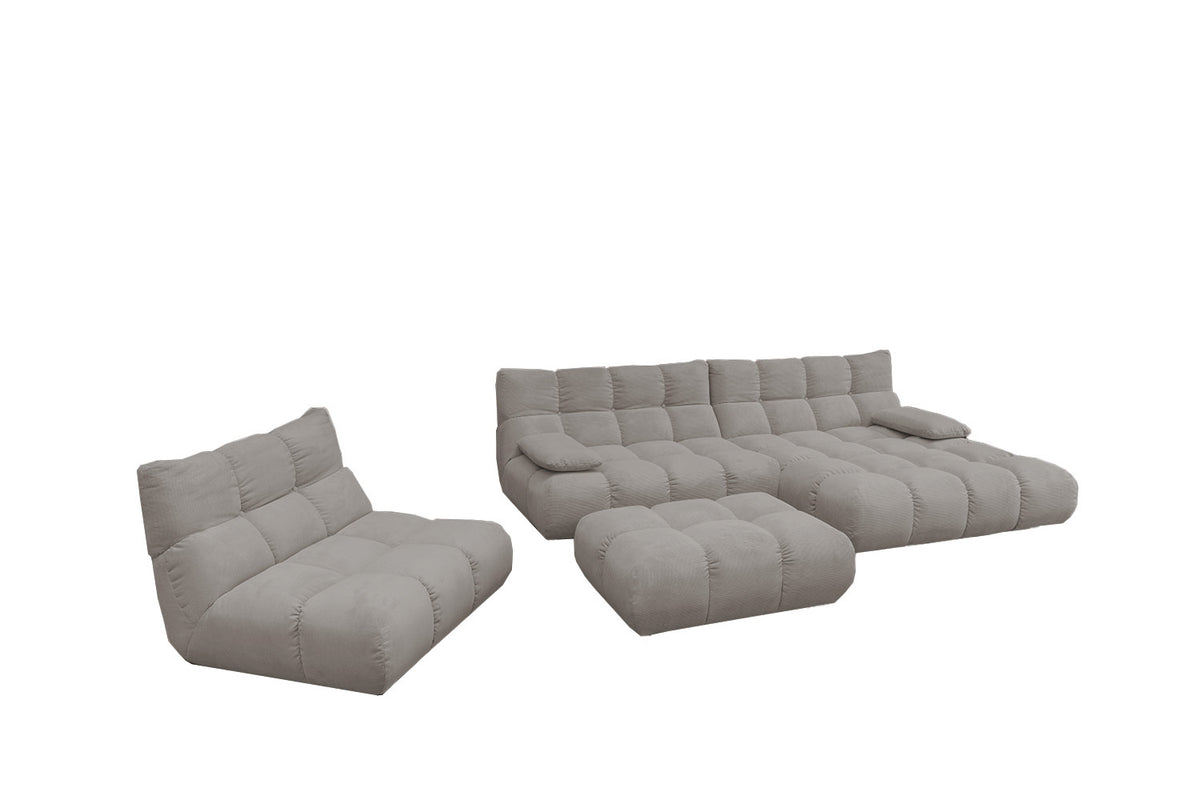 KAWOLA Sitzgruppe VIVIEN Ecksofa Drehsessel Hockerbank Feincord grau