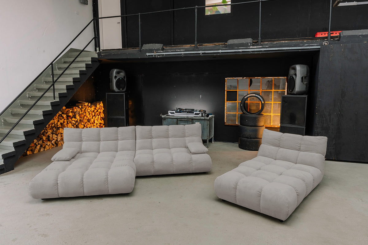 KAWOLA Sitzgruppe VIVIEN Ecksofa Drehsessel Hockerbank Feincord grau