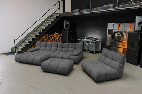 KAWOLA Sitzgruppe VIVIEN Ecksofa Drehsessel Hockerbank Feincord anthrazit, Links