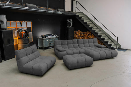 KAWOLA Sitzgruppe VIVIEN Ecksofa Drehsessel Hockerbank Feincord anthrazit, Rechts